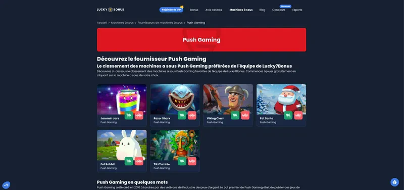 Les machines a sous de Push Gaming