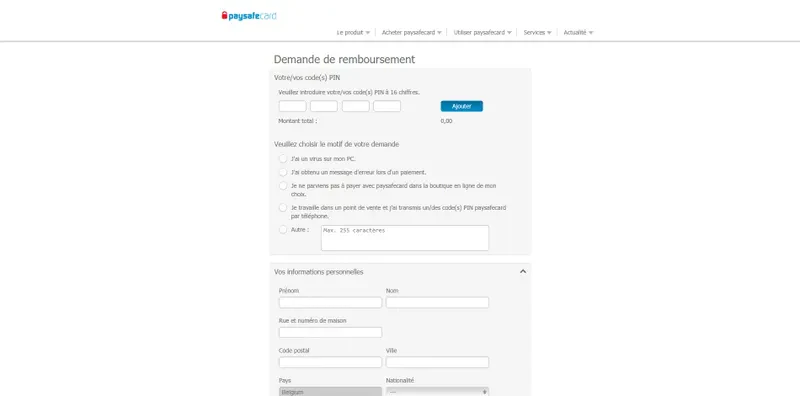 remboursement paysafecard