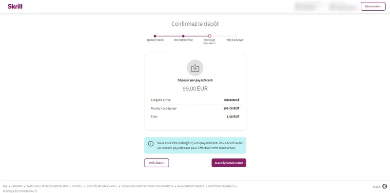 confirmer montant skrill