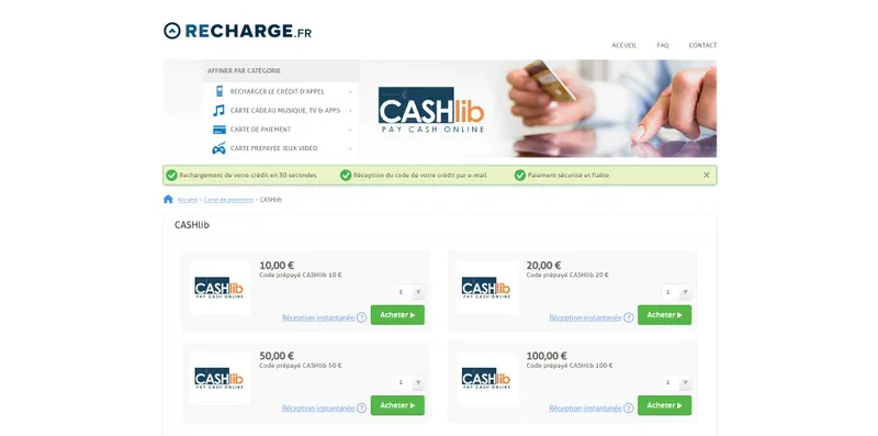 choix montant cashlib
