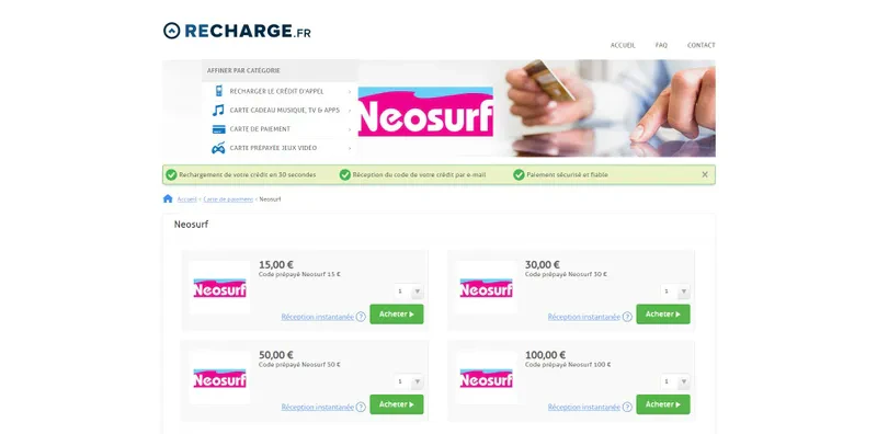 choix montant neosurf