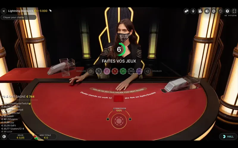 La commission est de 100 % au lightning blackjack
