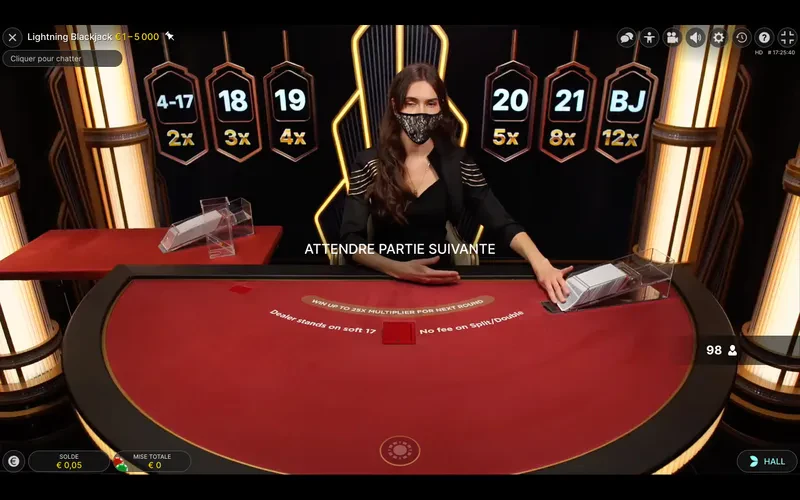 Les différents multiplicateurs au lightning blackjack.