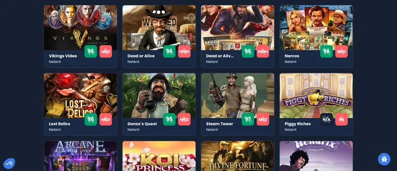 grille des machines a sous NetEnt