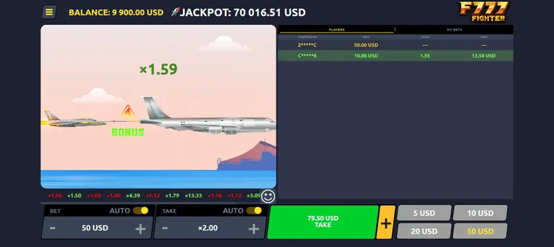 bonus f777 fighter crash game