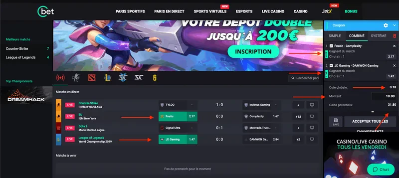 explication des cotes + gain final
