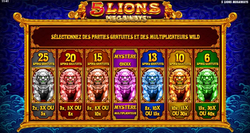 choix 5 lions megaways