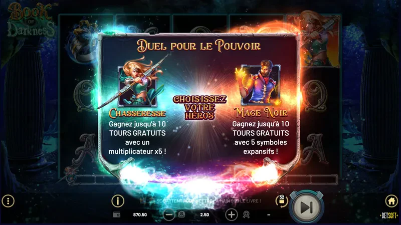 Choix du symbole durant la fonctionnalité dans le jeu de base Book of Darkness