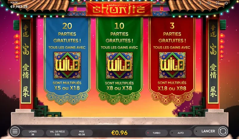 choix des tours gratuits wild multiplicateur bonus slot chunjie endorphina