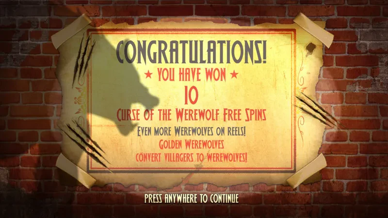 bonus tours gratuits curse of the werewolf megaways