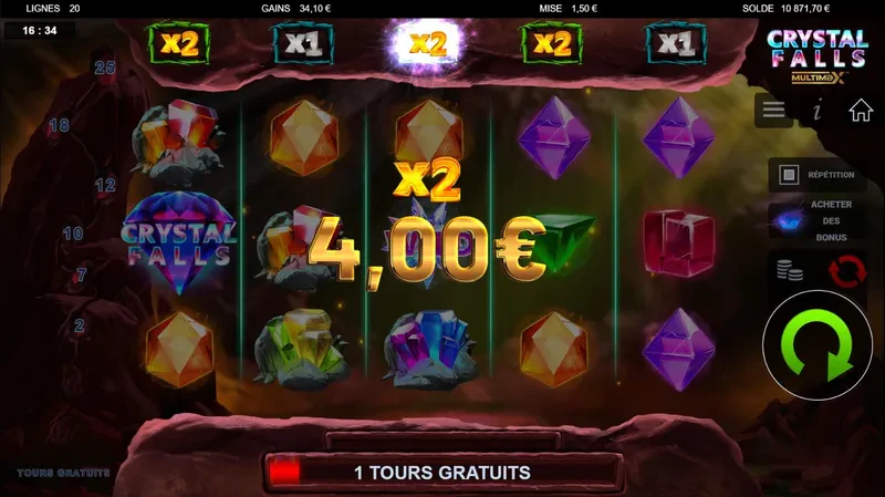 multiplicateur x2 bonus crystal falls multimax