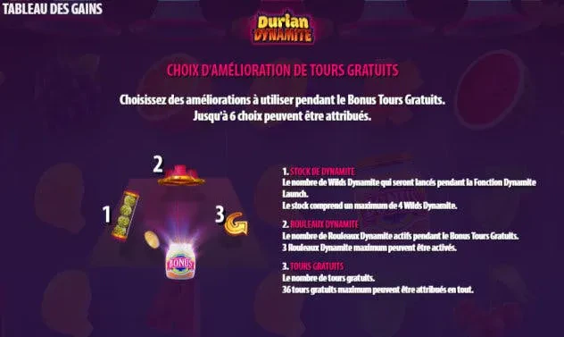 amélioration tours gratuits durian dynamite