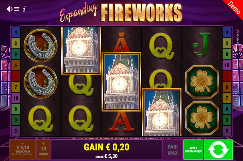 Obtention des parties bonus sur la machine a sous Expanding Fireworks