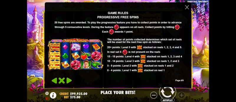 progressive free spins fairytale fortune
