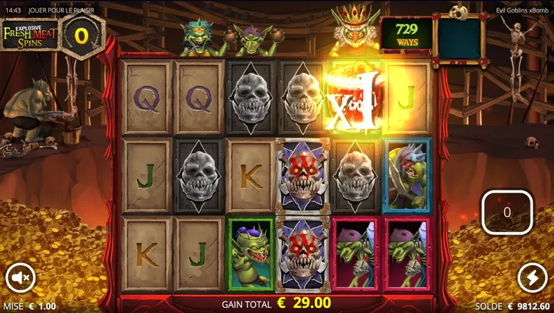 Fonctionnalité explosive fresh meat spins sur Evil Goblins xBombs