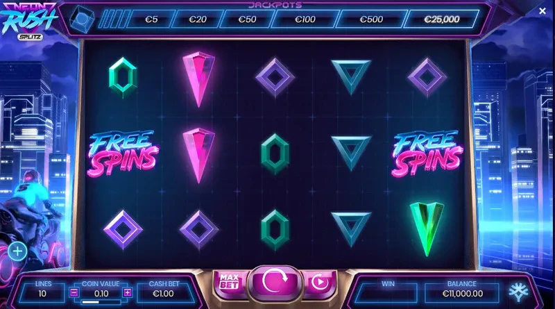interface jeu neon rush