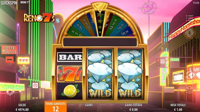 Wild 2 durant les parties bonus sur la machine a sous Reno 7's