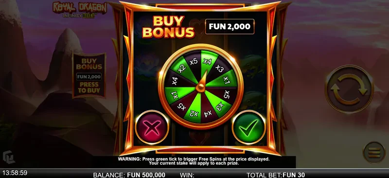 Royal Dragon Infinity Reels bonus wheel