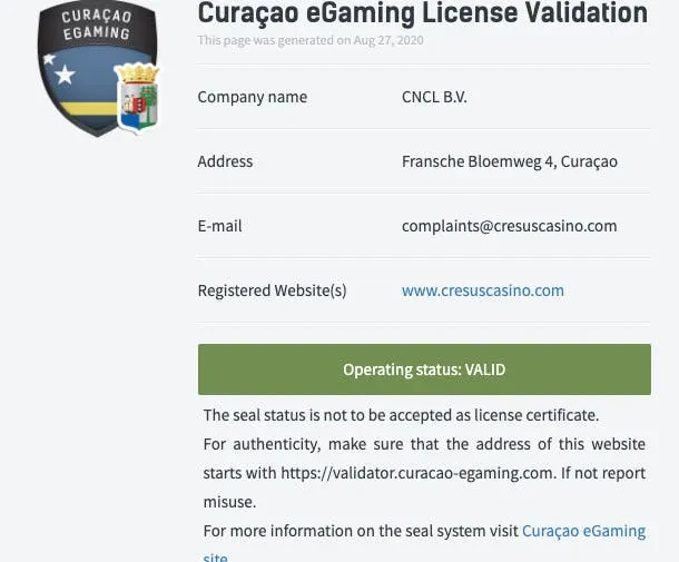 licence cresus casino