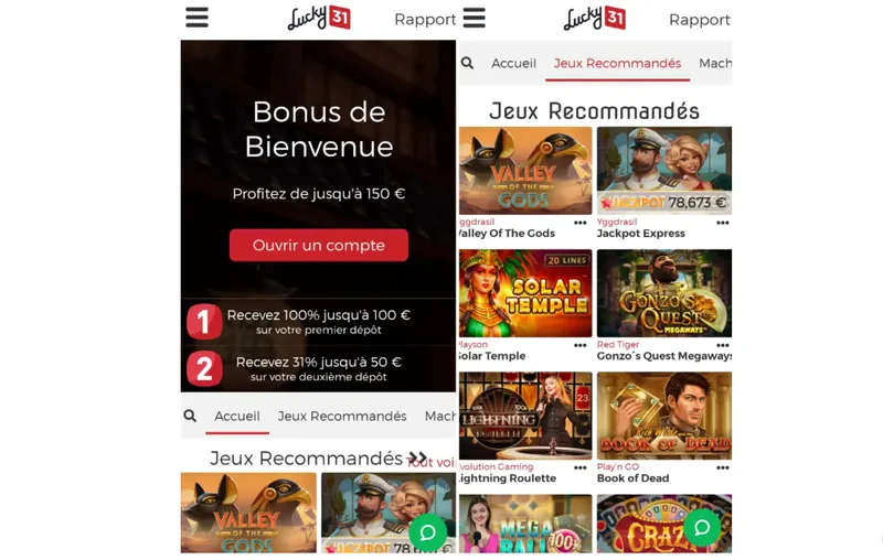 lucky31 sur mobile