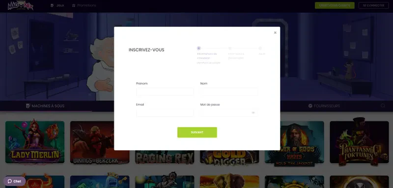 Inscription sur Madnix casino première partie