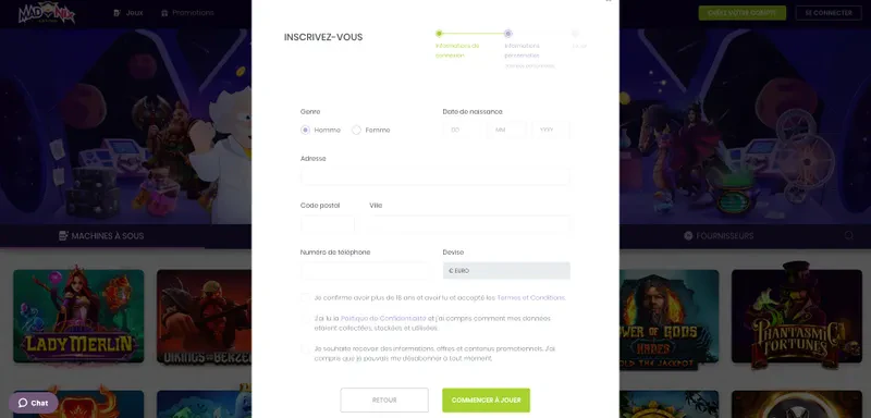 Inscription partie 2 sur Madnix Casino
