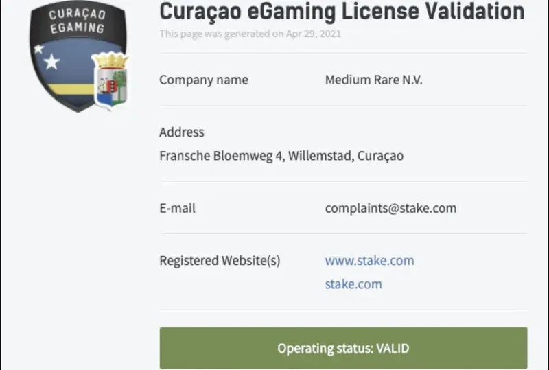 Stake licence curaçao