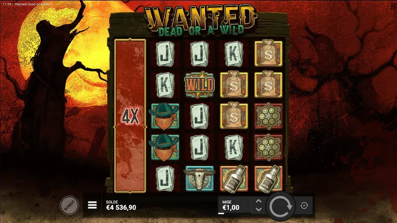 Fonctionnalité VS présente sur la machine a sous Wanted Dead or a Wild