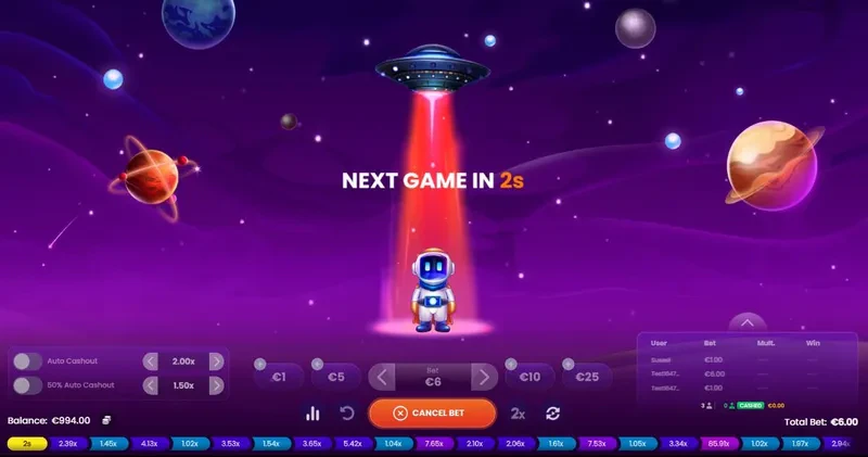 lancement d'une partie du jeu crash spaceman