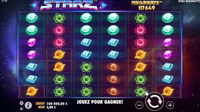 Grille de départ de la machine a sous Starz Megaways de Pragmatic Play