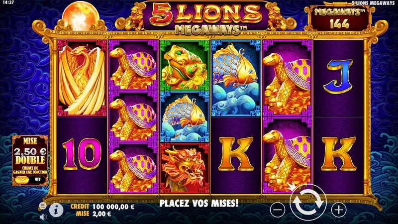 Grille de départ de la machine a sous 5 Lions Megaways de Pragmatic Play