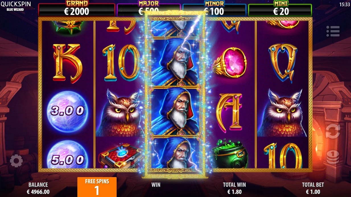 rouleau boosté multiplicateur wild slot blue wizard quickspin