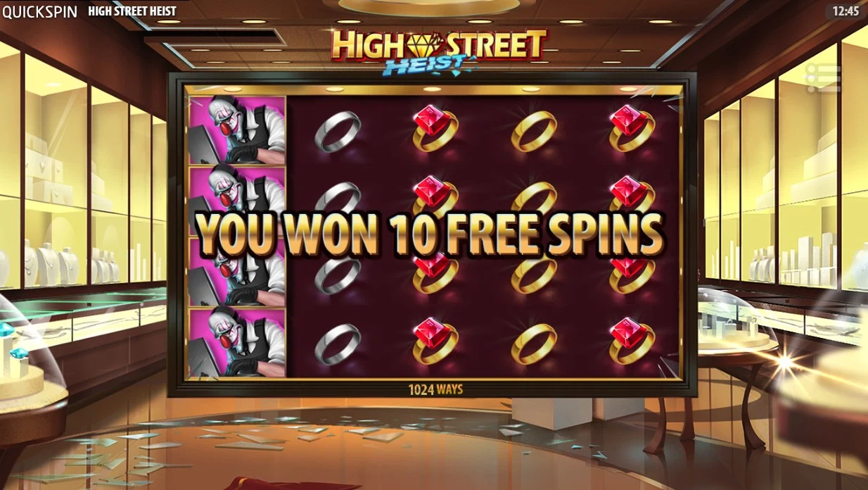 débloquer les tours gratuits de la slot high street heist quickspin
