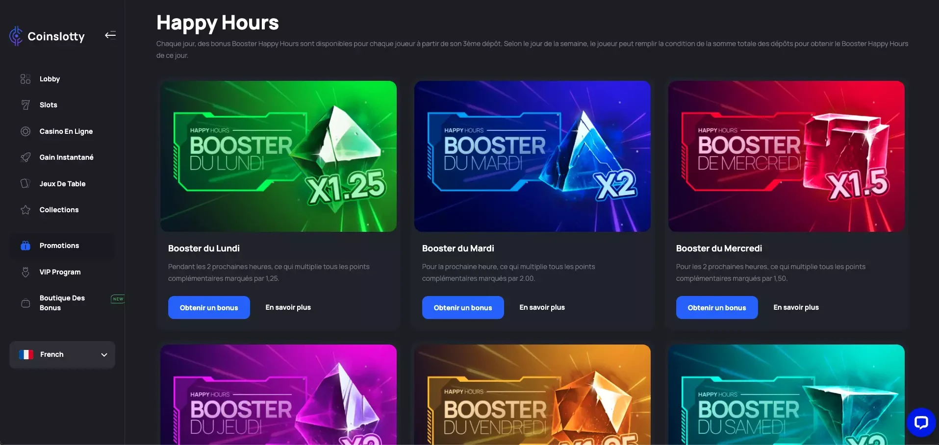 Autre promotion disponible sur le casino en ligne CoinSlotty