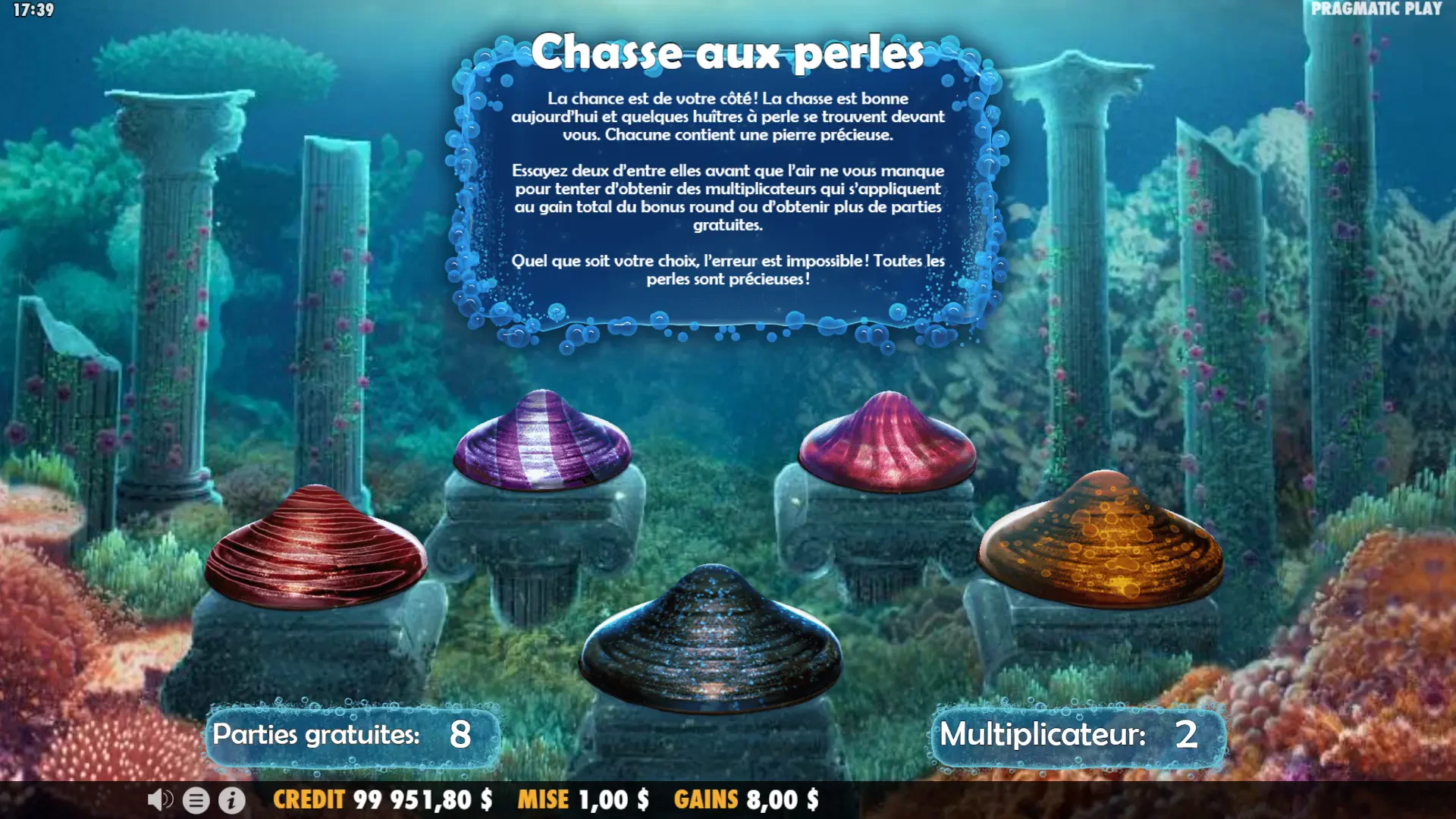 La chasse aux perles, première partie du bonus de Great Reef