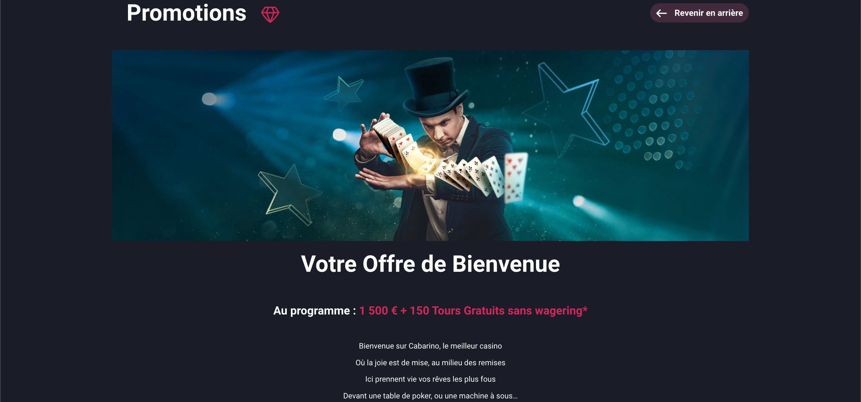 bonus de bienvenue cabarino