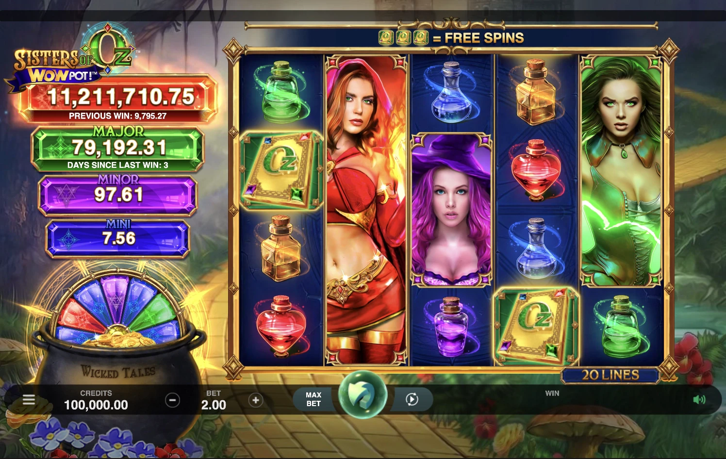 Sisters Of Oz wowpot est une machine a sous sur laquelle il vous sera possible de gagner jusqu’à 11 millions d’euros avec seulement quelques centimes comme mise de départ