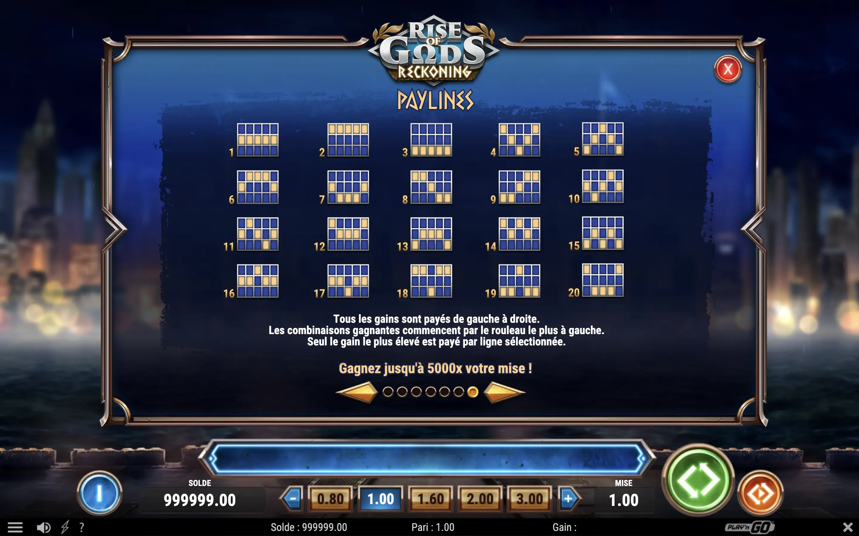 Les lignes de paiement de Rise of Gods Reckoning