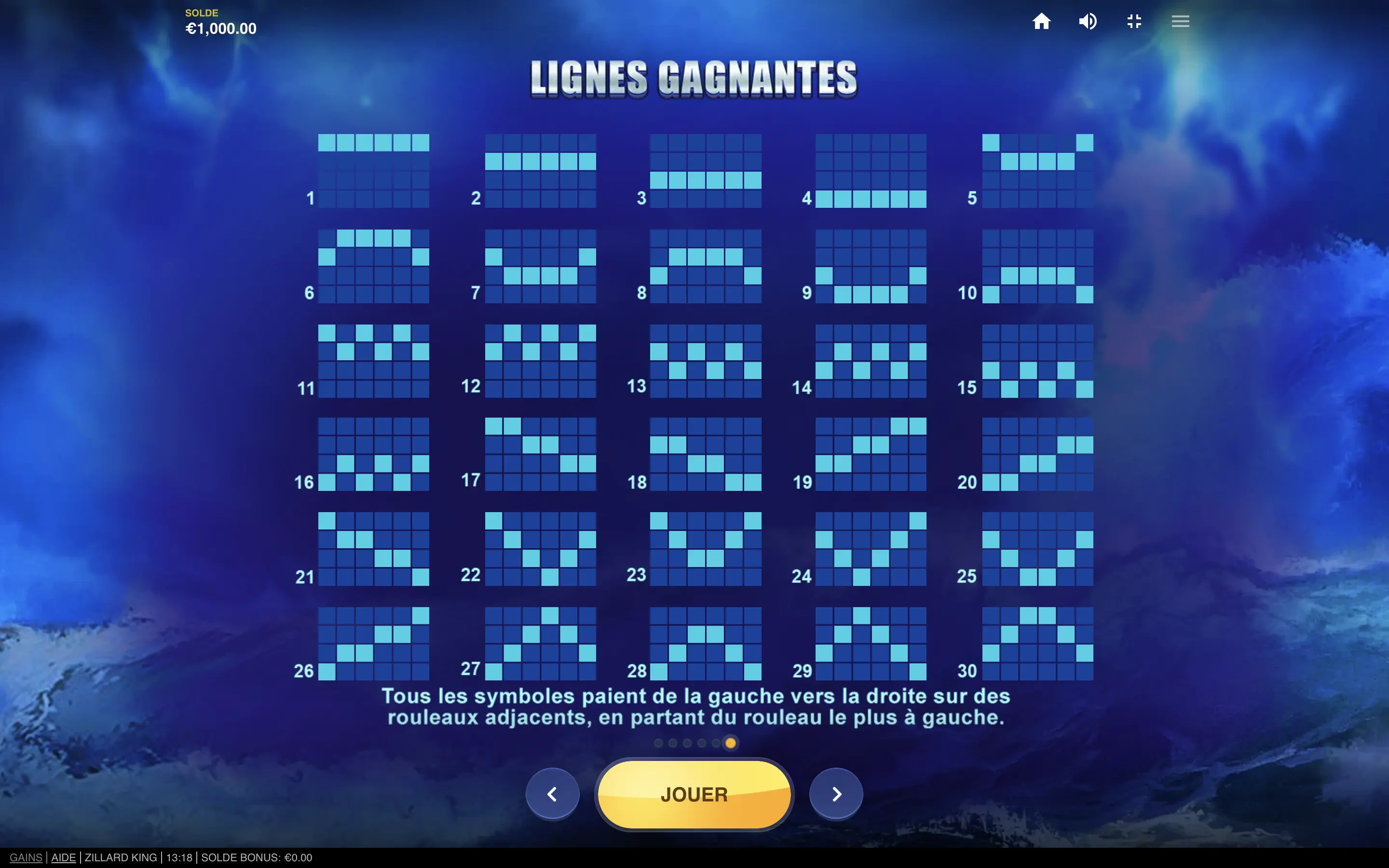 Les lignes de paiement sur Zillard King