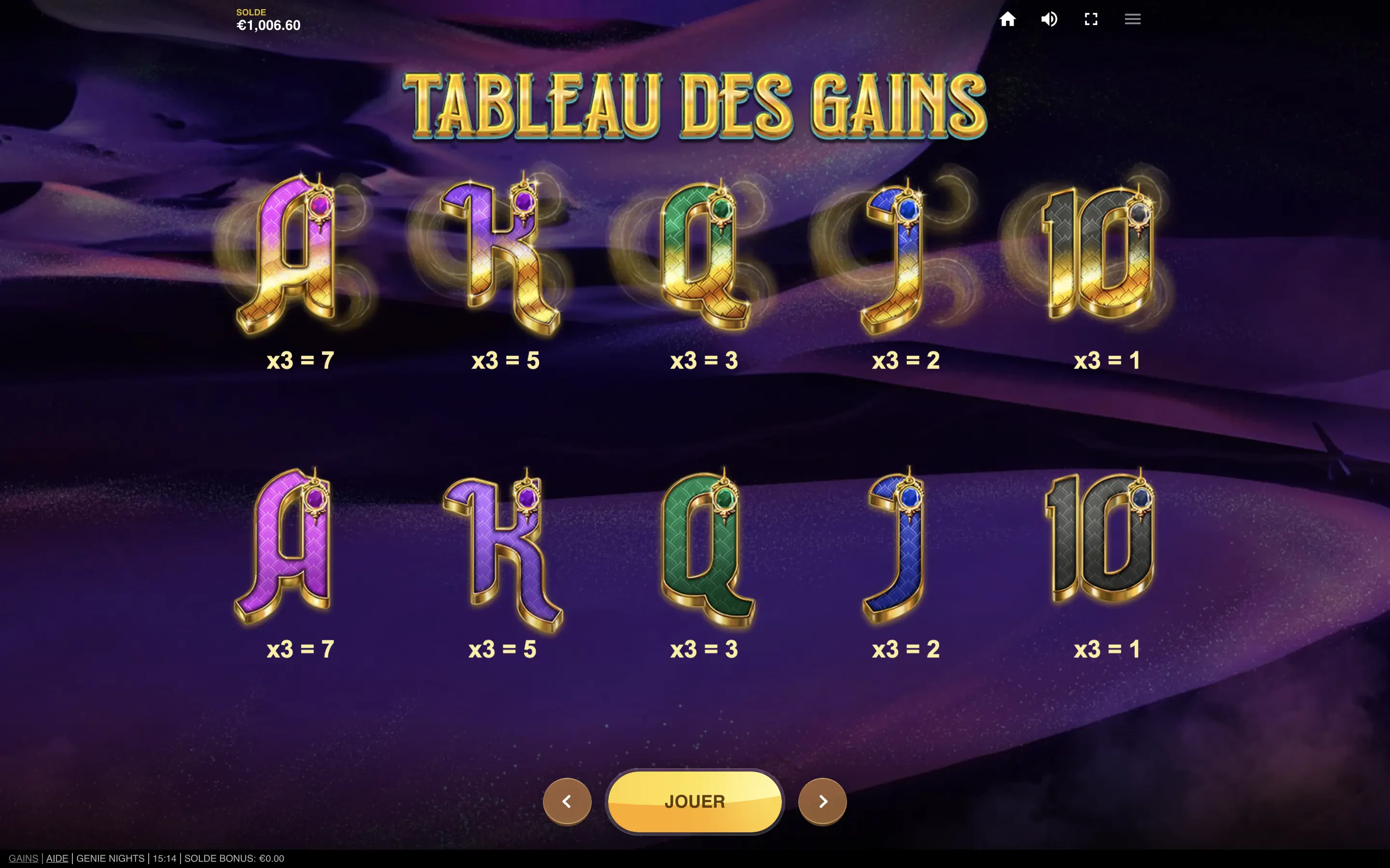 Les symboles communs de Genie Nights