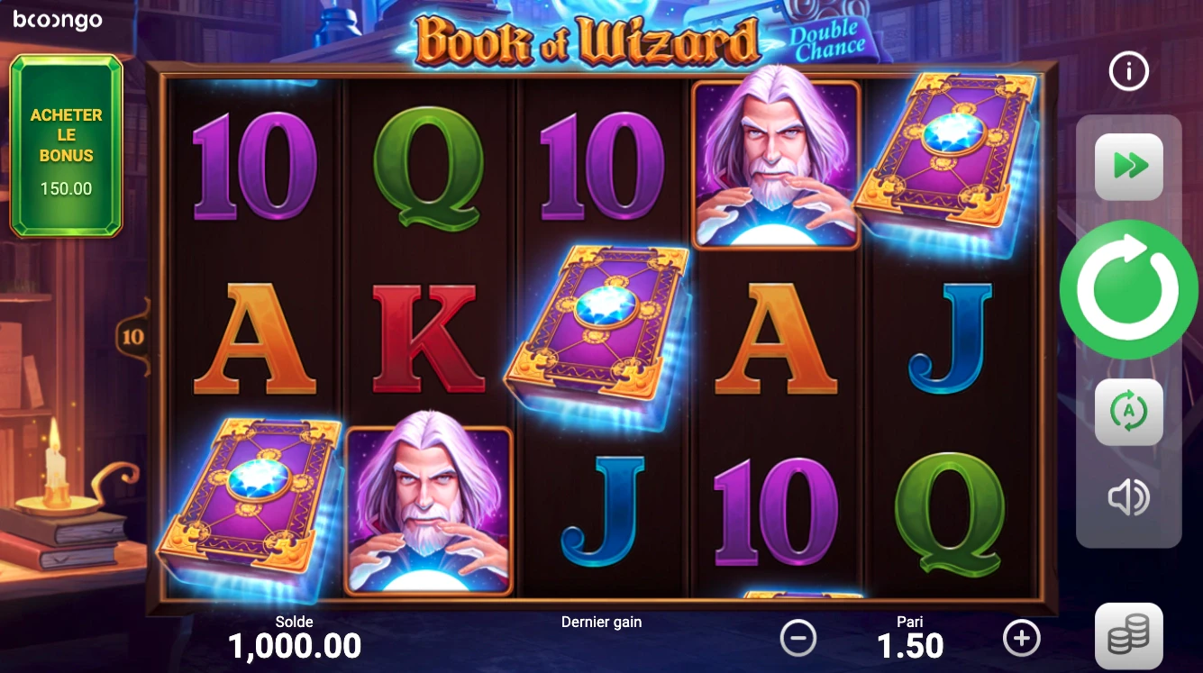 Grille de départ sur la machine a sous Book of Wizard : double chance