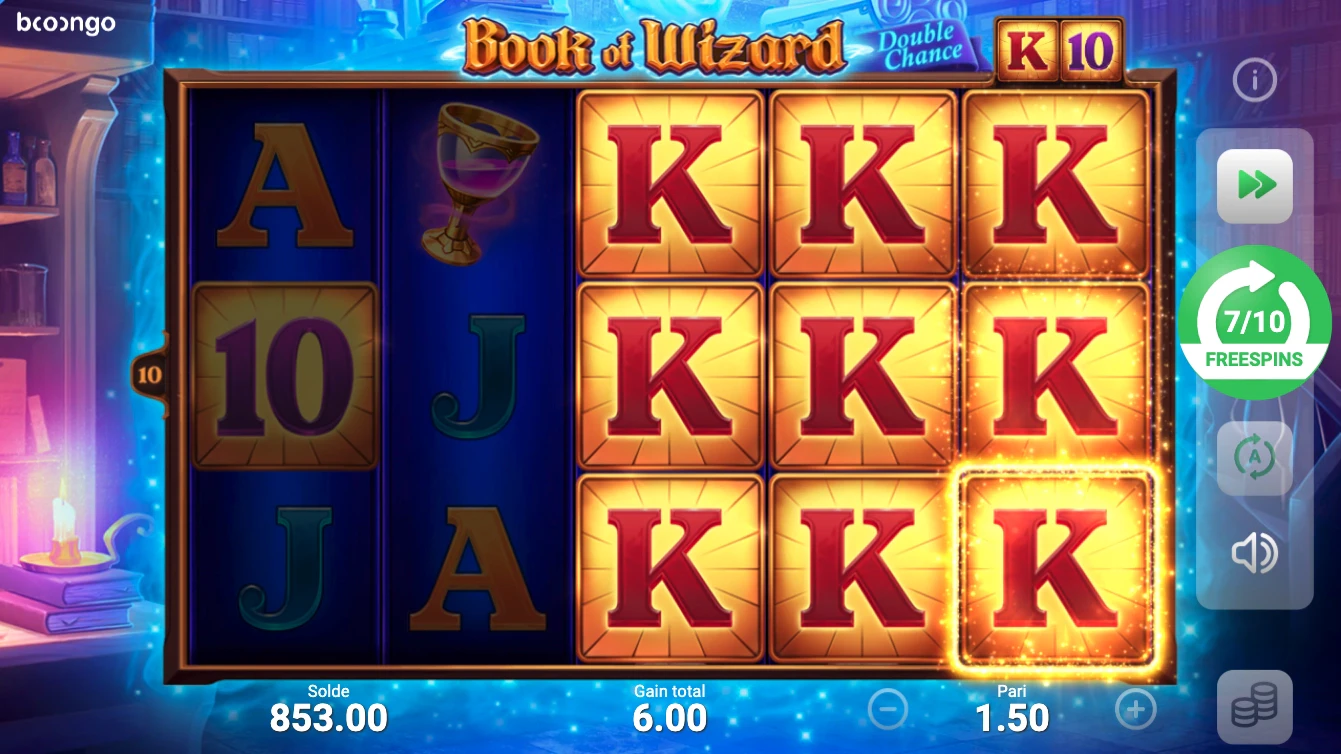 Symbole qui s'étend durant bonus sur Book of Wizard : double chance