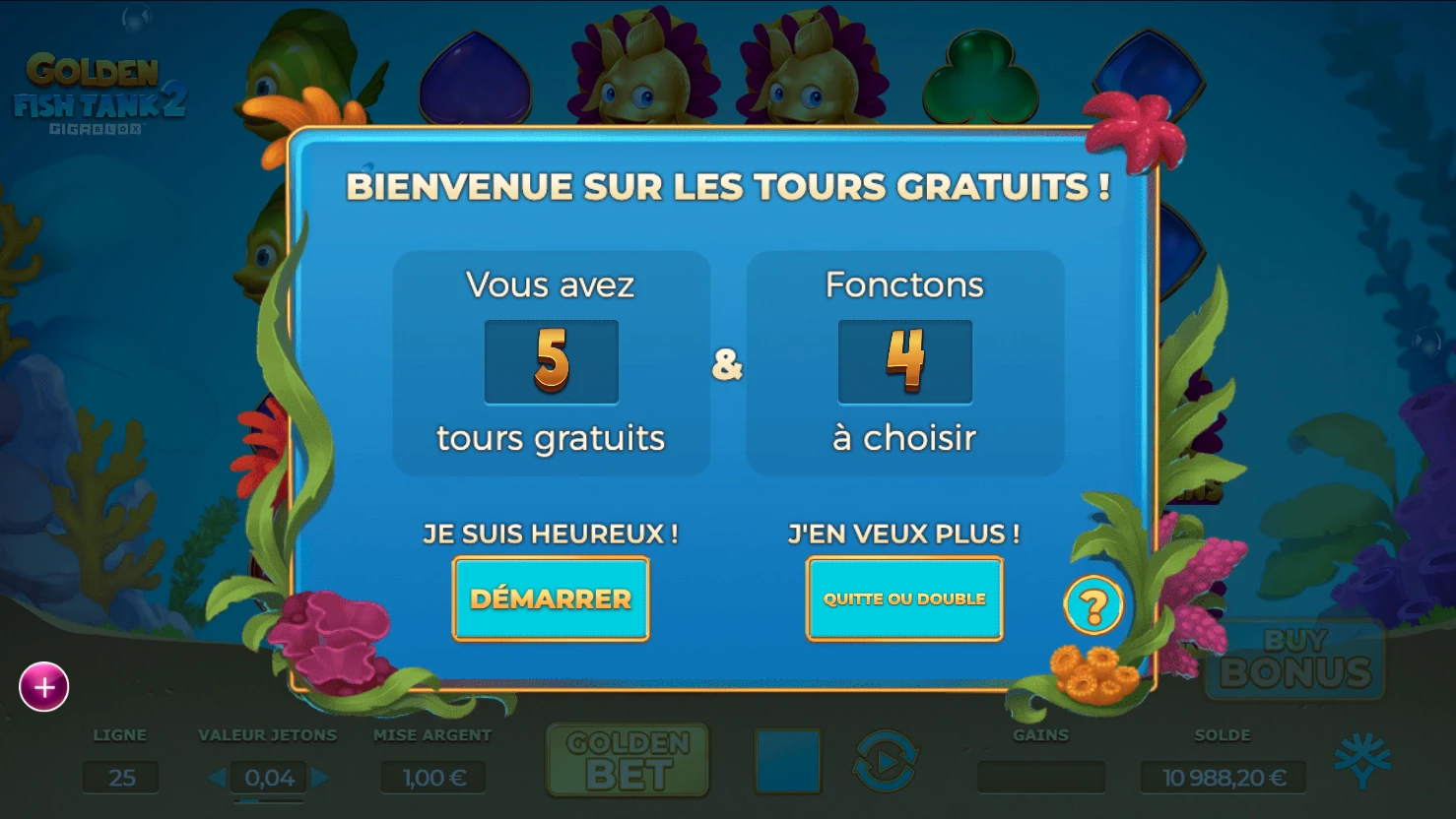 Choix durant les parties gratuites Golden Fish Tank 2 Gigablox