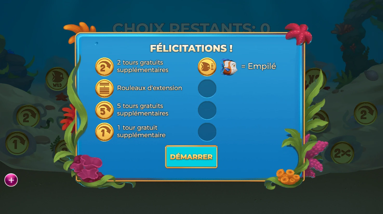Récapitulatif avant tour gratuit sur Golden Fish Tank 2 Gigablox