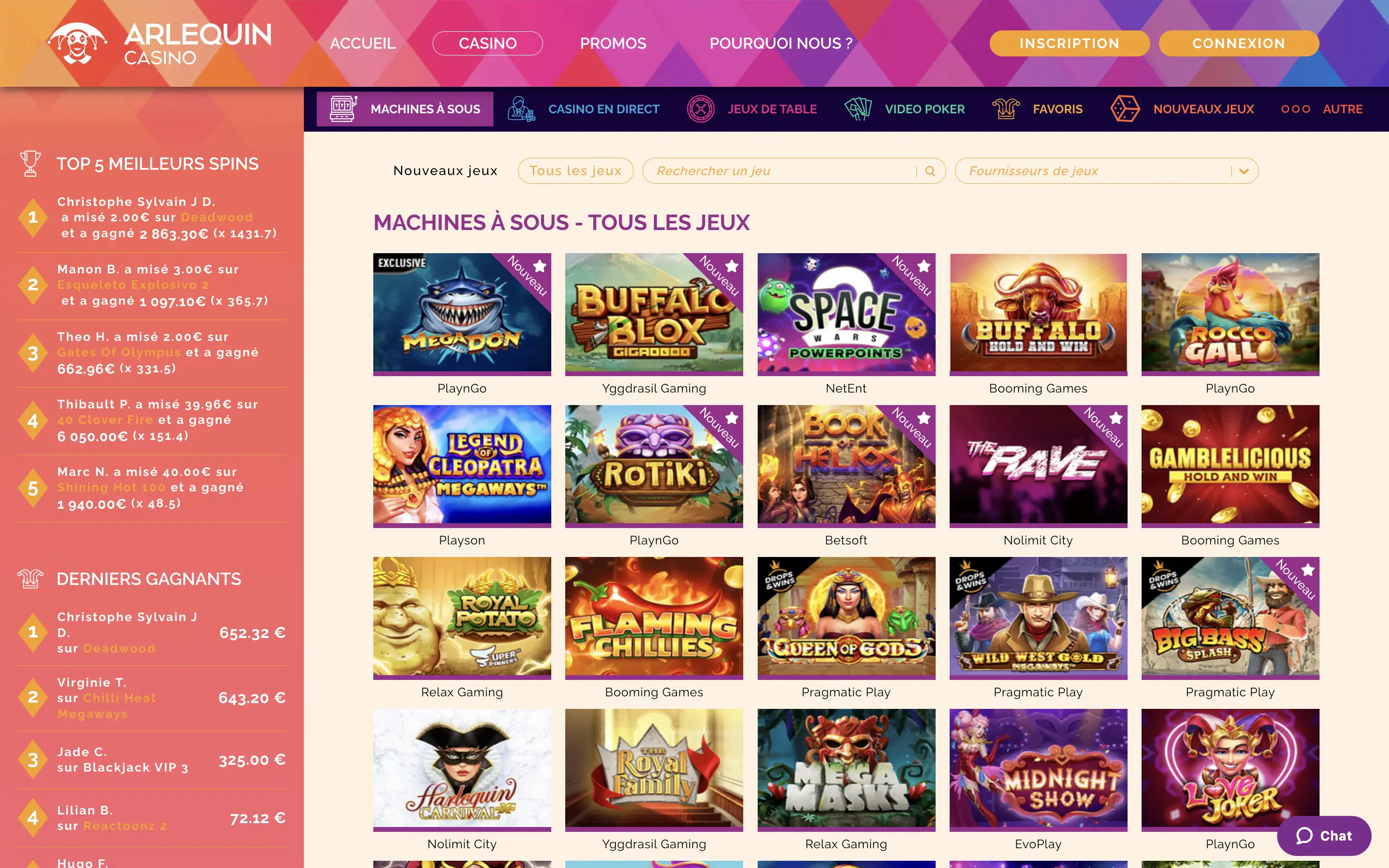 De nombreuses machines à sous sont disponibles sur Arlequin Casino