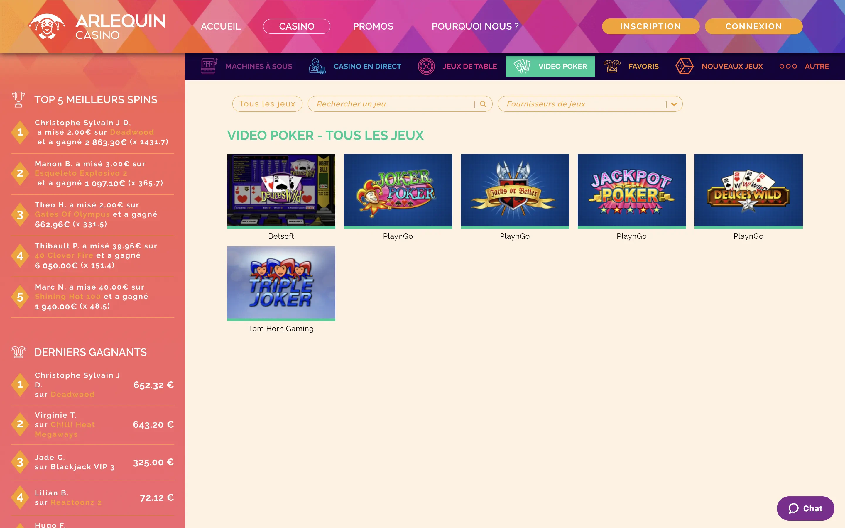 Très apprécié, le video poker est présent sur le casino Arlequin