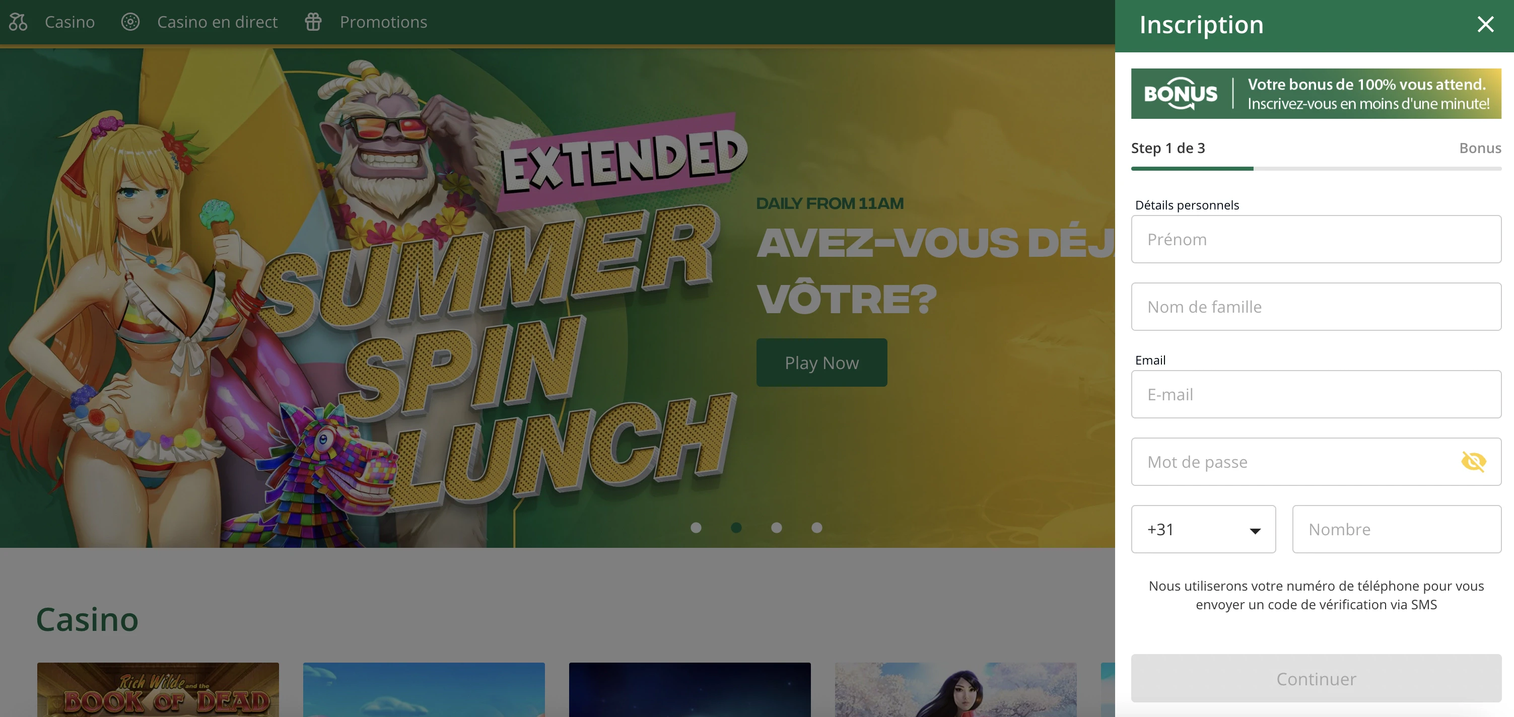 Étape numéro 1 pour s’inscrire sur le casino en ligne QBet