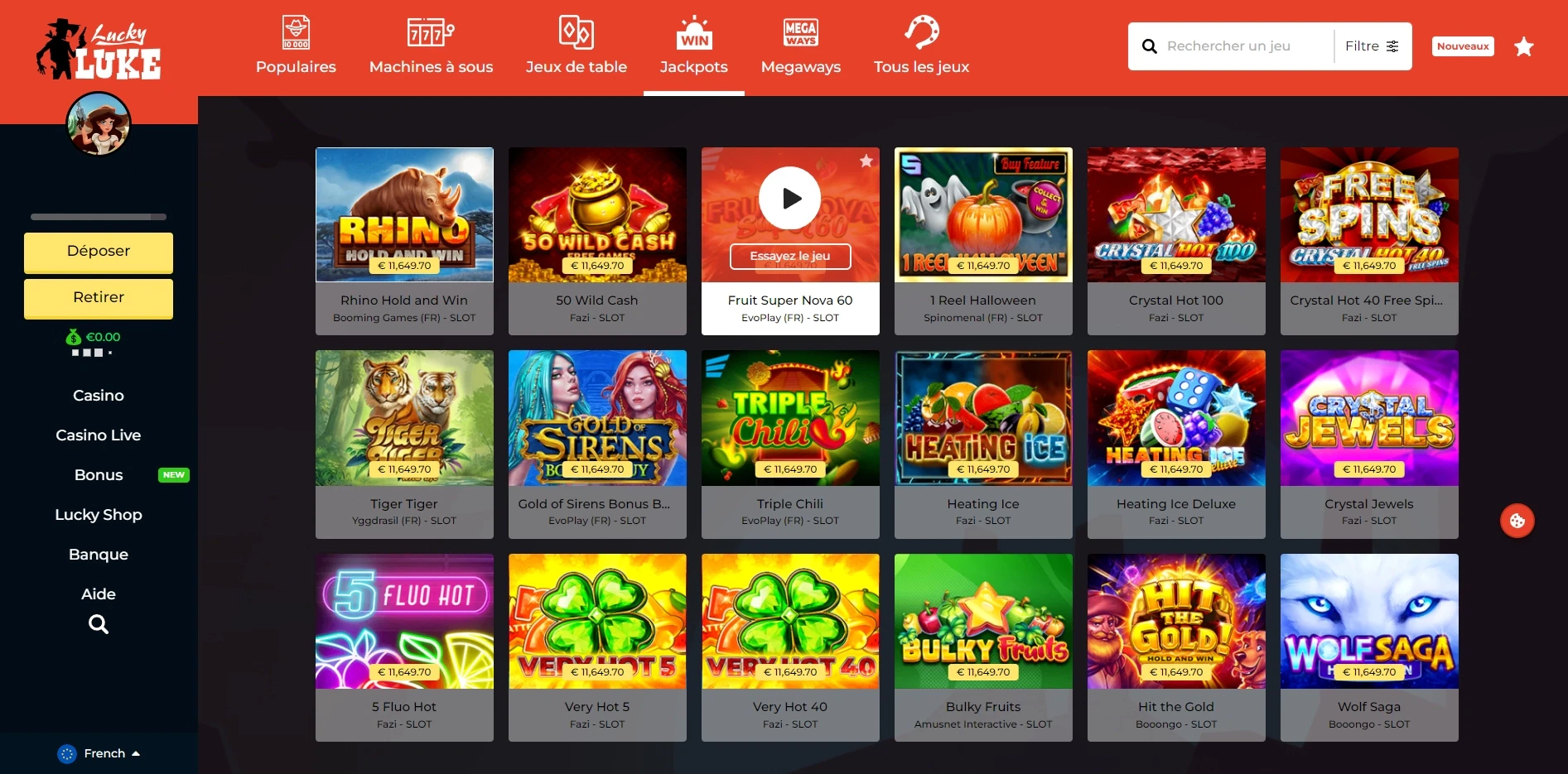 machine à sous avec des jackpots sur le casino en ligne lucky luke