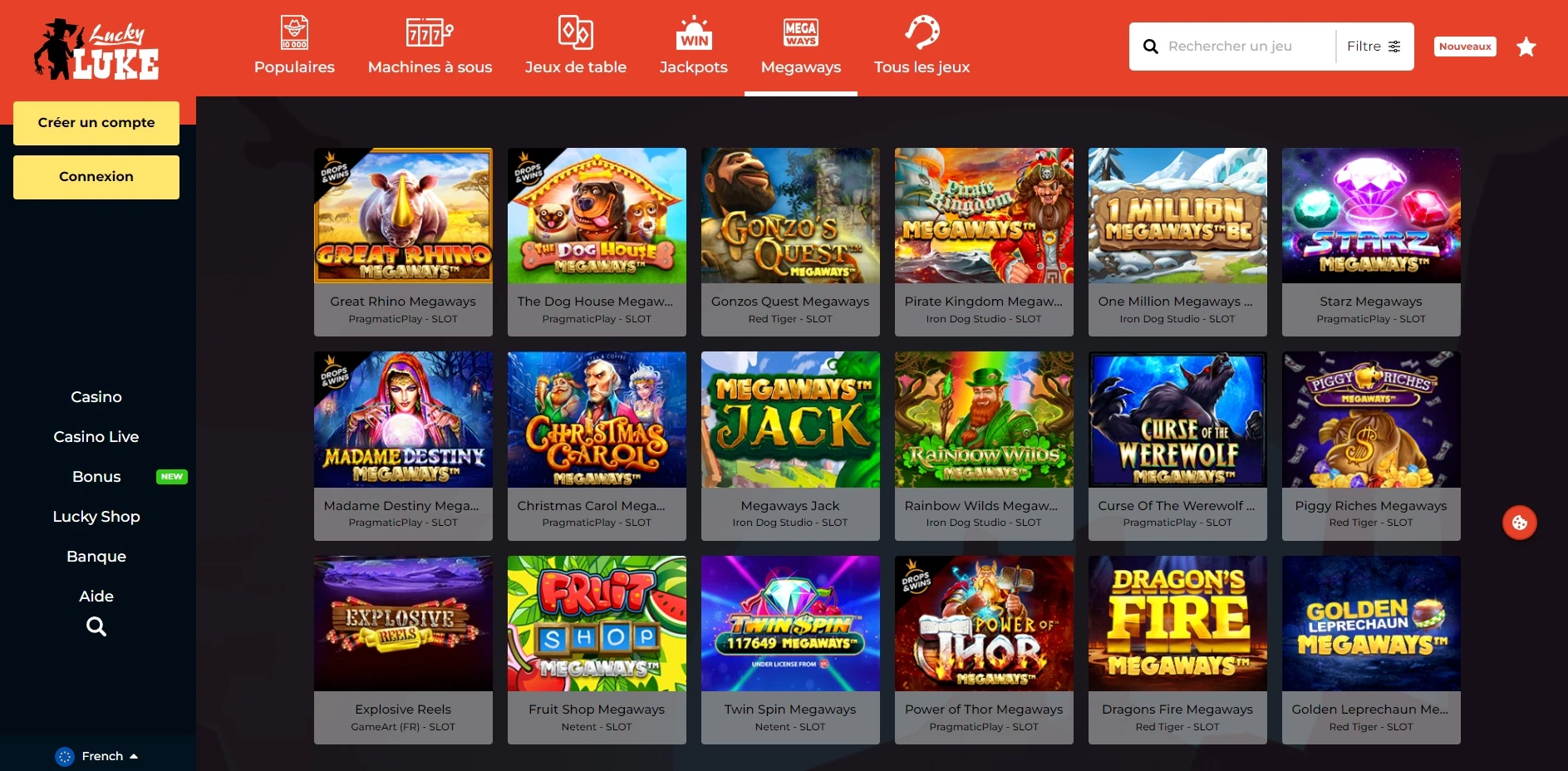 machines à sous avec la technologie megaways sur lucky luke casino