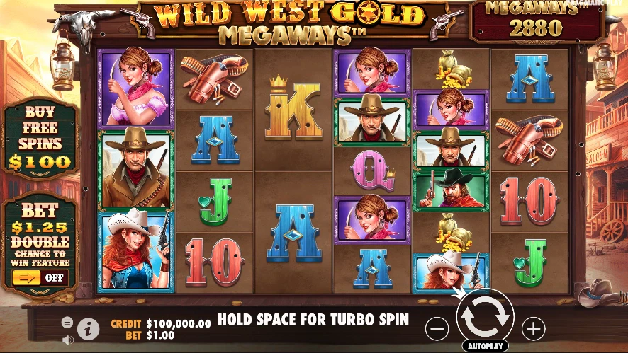 Grille de départ de la machine a sous Wild West Gold Megaways de Pragmatic Play